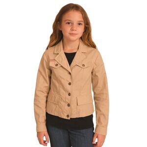 Candie's Y2K Jacket Girls Button Up Tan Brown Collared Long Sleeve Cotton Casual